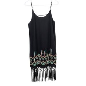 Anthropologie Lost April Embroidered Fringe Hem Strappy Dress